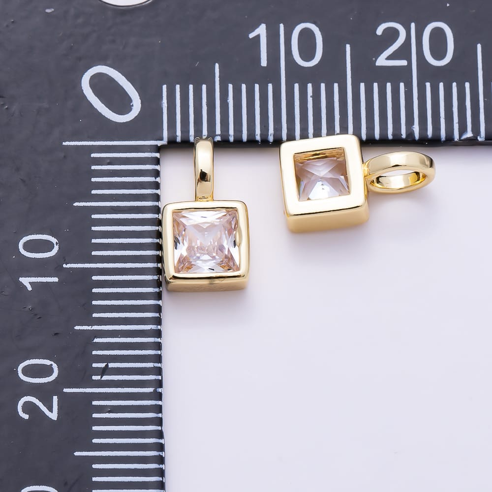 16K Gold Filled 12mm Princess Cut Square CZ Bezel Solitaire Pendant | Charms-02105 - Charms-02106