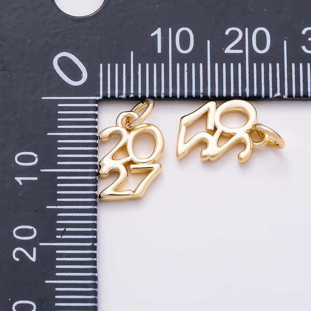 16K Gold Filled 12mm "2027" New Year Minimalist Number Script Charm in Gold & Silver | Charms-02303 Charms-02304