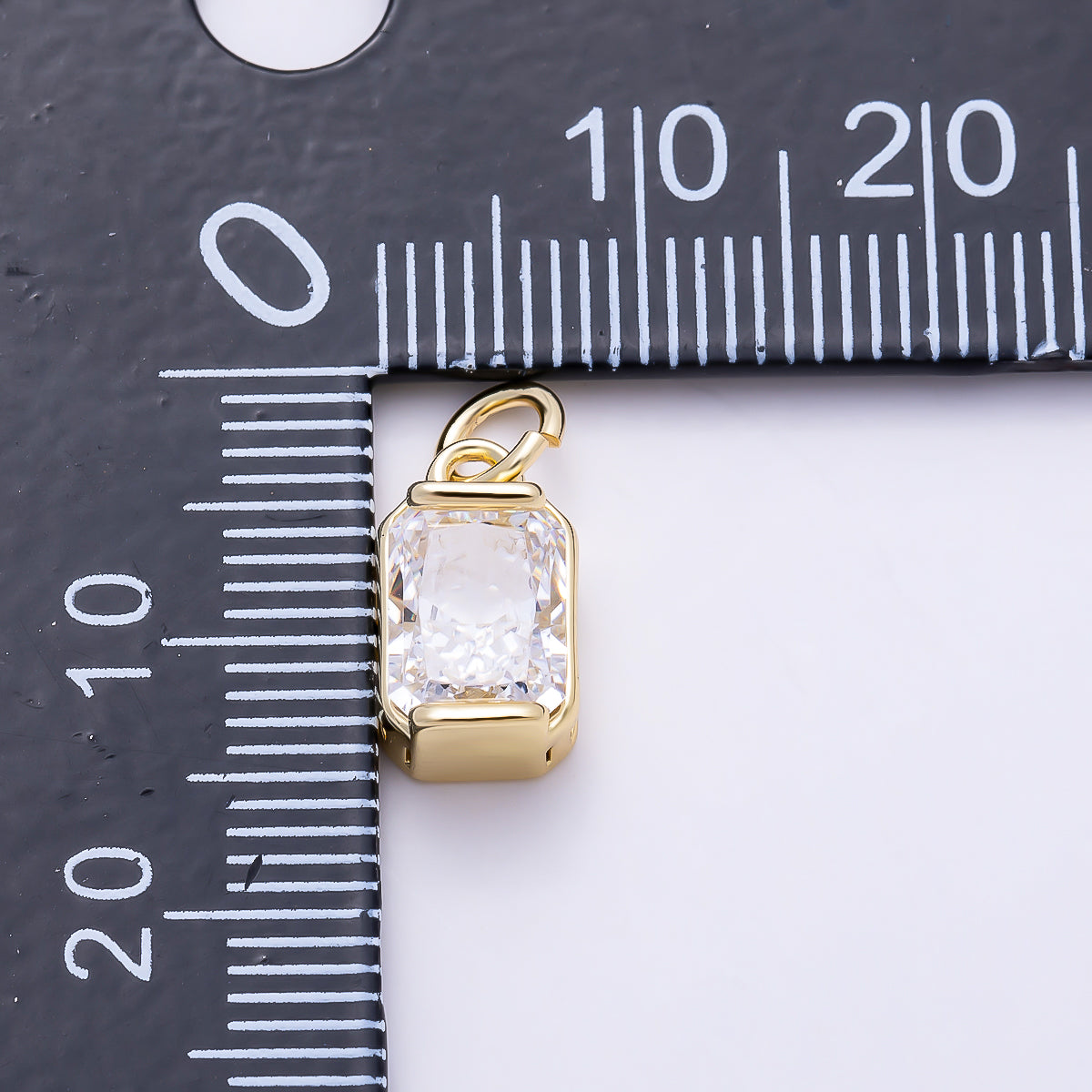 16K Gold Filled 12mm Clear CZ Baguette Lined Charm in Gold & Silver | Charms-01565 Charms-01566