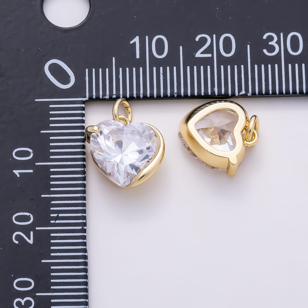 16K Gold Filled 12mm Clear CZ Molten Bezel Heart Charm in Gold & Silver | Charms-02284 Charms-02285