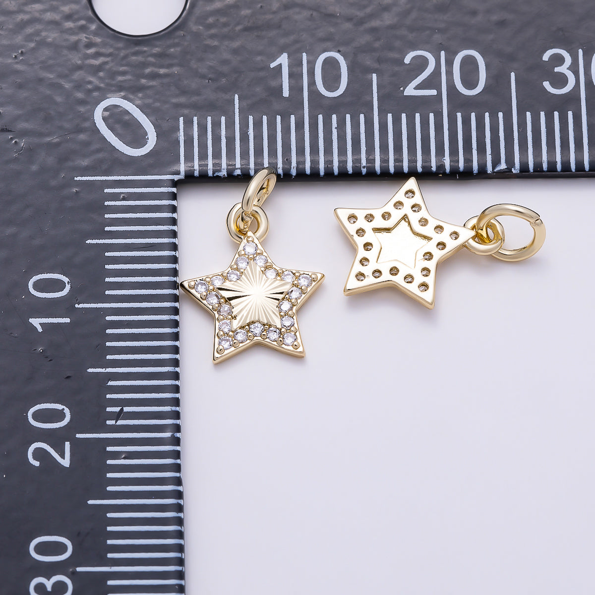 16K Gold Filled 12mm Micro Paved CZ Sunburst Celestial Star Charm | Charms-01609