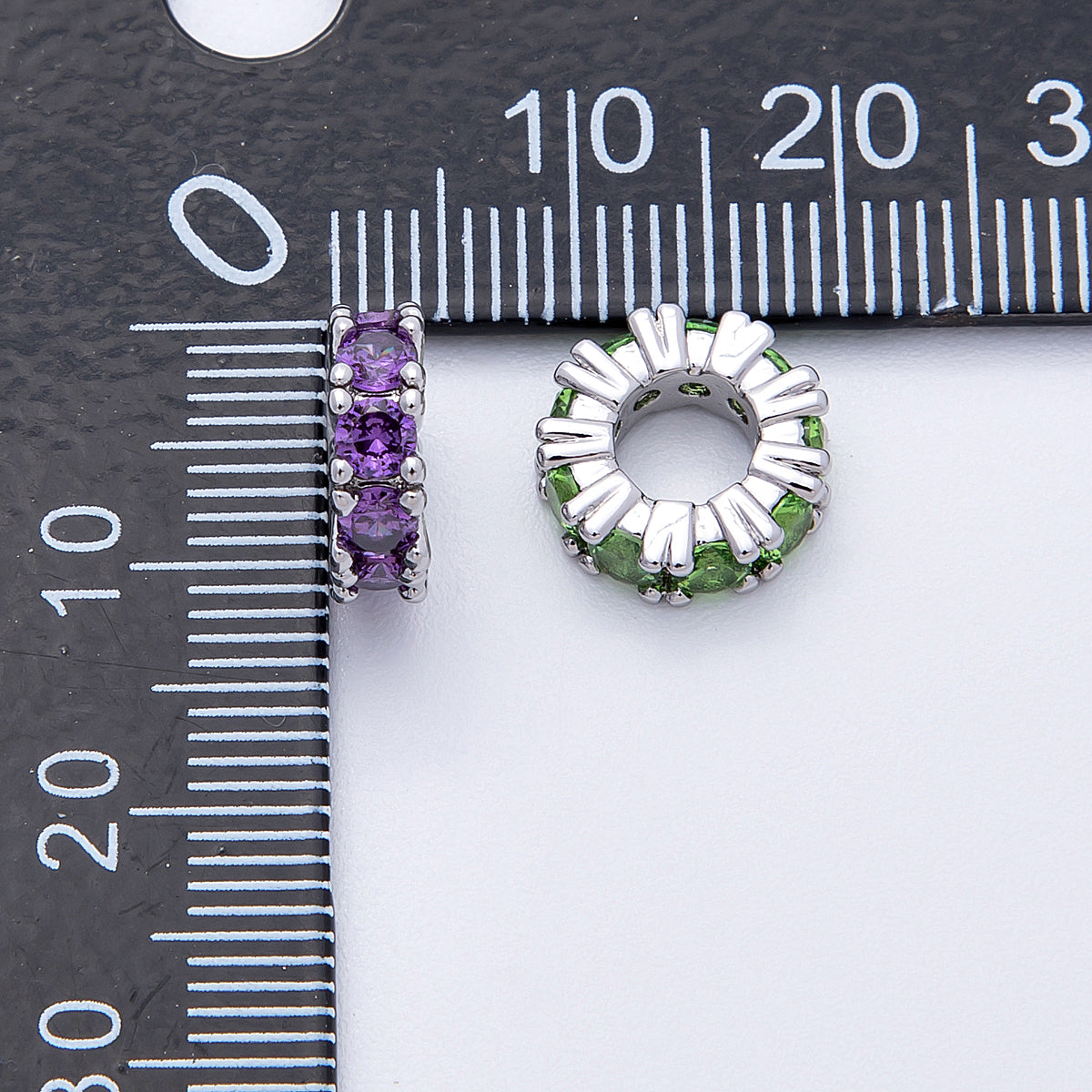 11mm Birthstone Micro Paved CZ Personalized Rondelle Spacer Set | Beads-00051 ~ Beads-00063