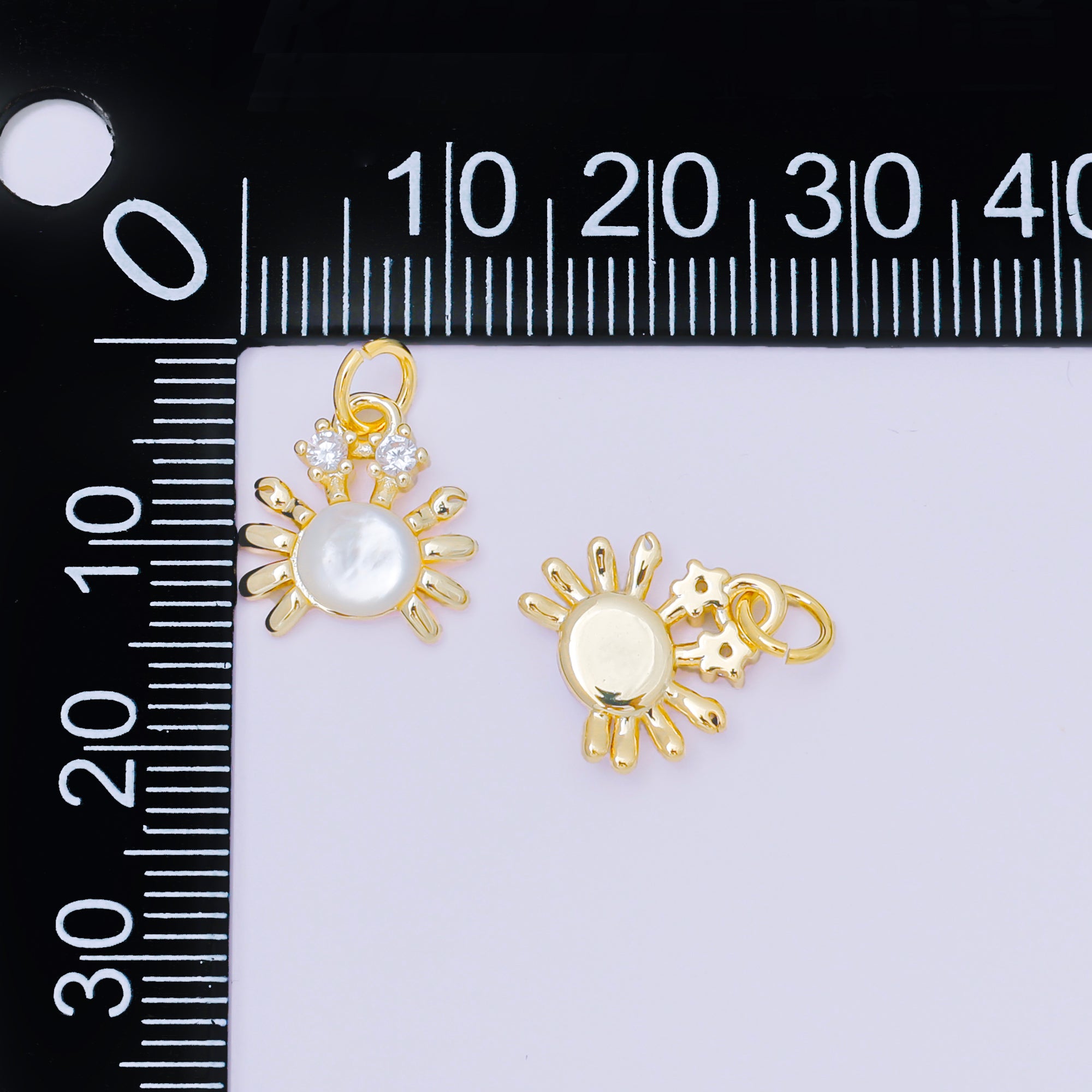 24K Gold Filled 12mm Shell Pearl CZ Crab Crustacean Sea Animal Charm | AC1589