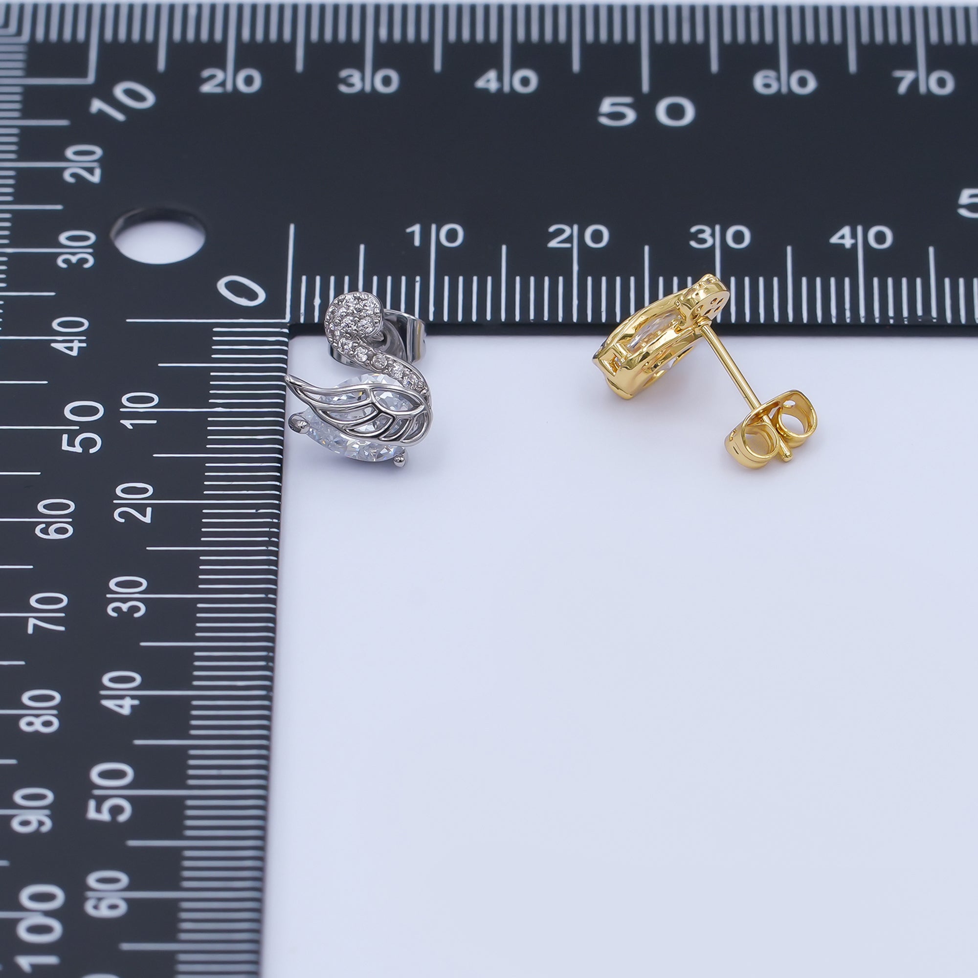 Silver Micro Paved CZ Swan Animal Stud Earrings | AI542