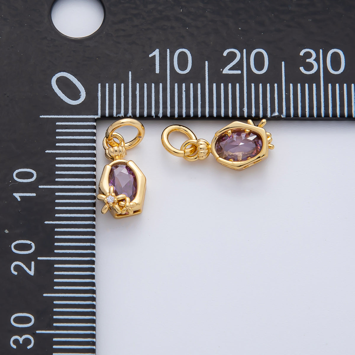 18K Gold Filled 12mm Purple CZ Flower Molten Perfume Bottle Charm | AF1469