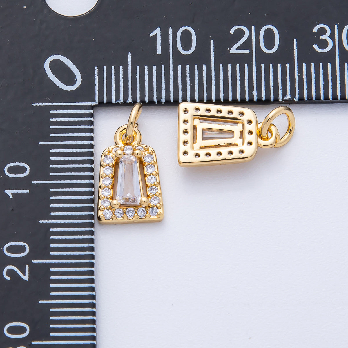 18K Gold Filled 12mm Clear Baguette Micro Paved CZ Trapezium Charm | AK158