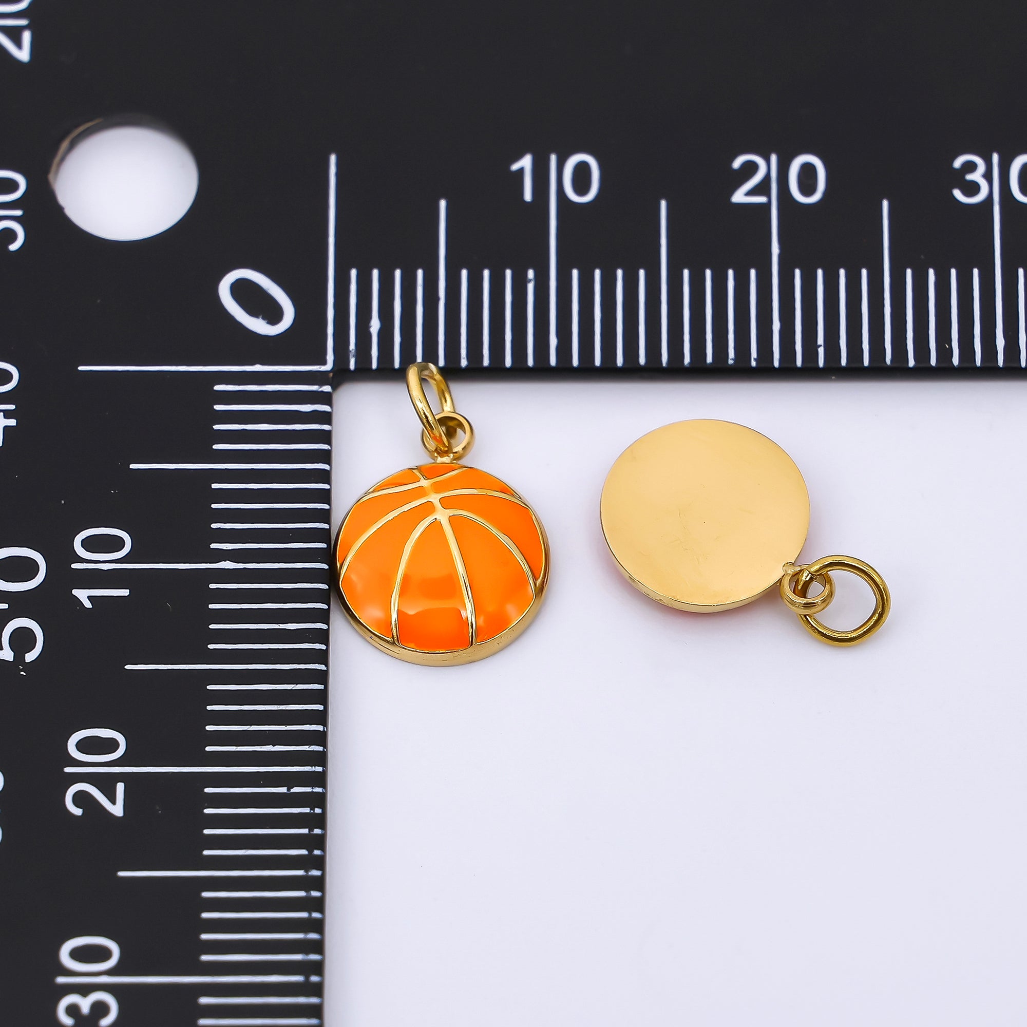 Stainless Steel 12mm Enamel Orange Basketball Sport Charm | J-332