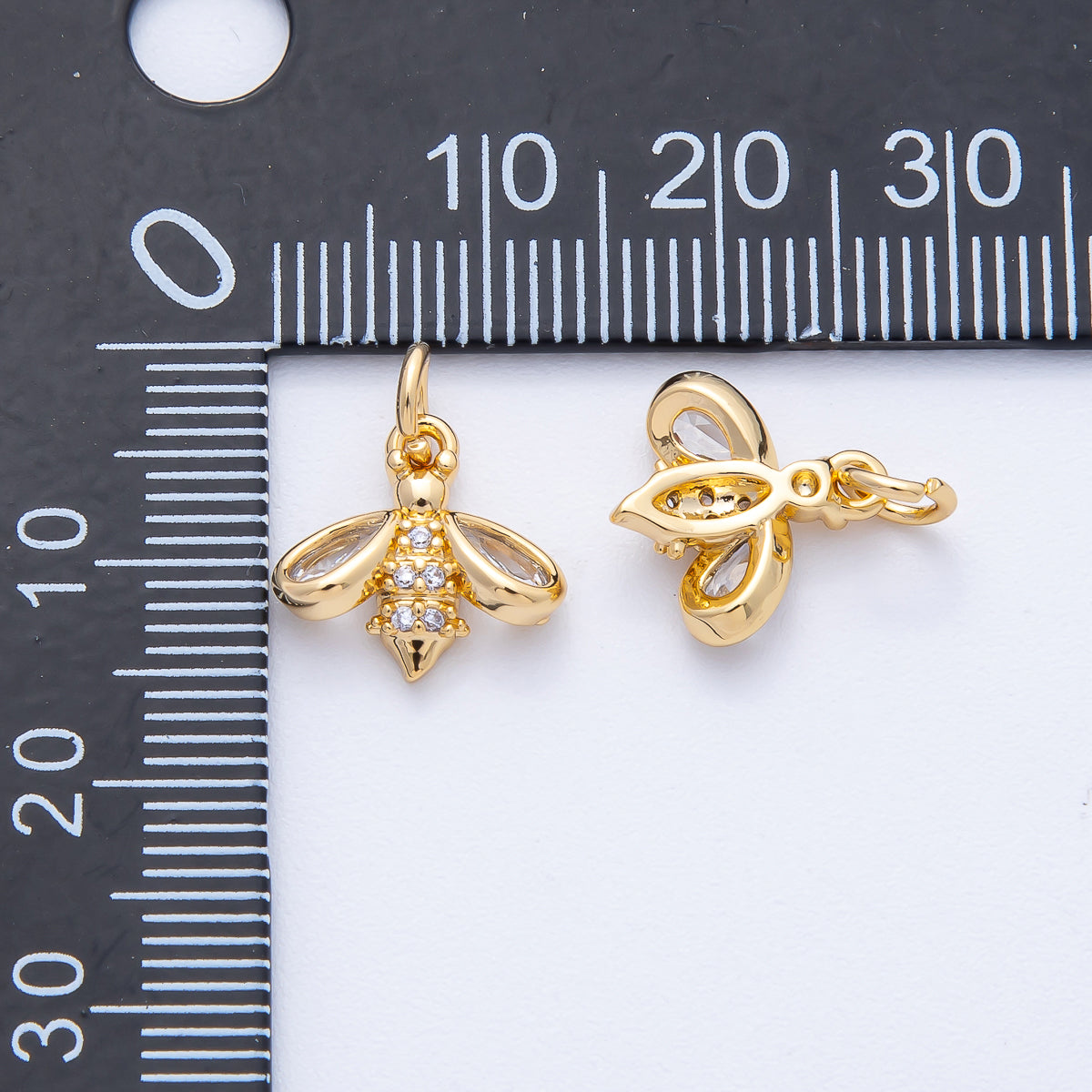 18K Gold Filled 12mm Micro Paved CZ Bumble Bee Insect Mini Charm | AK165