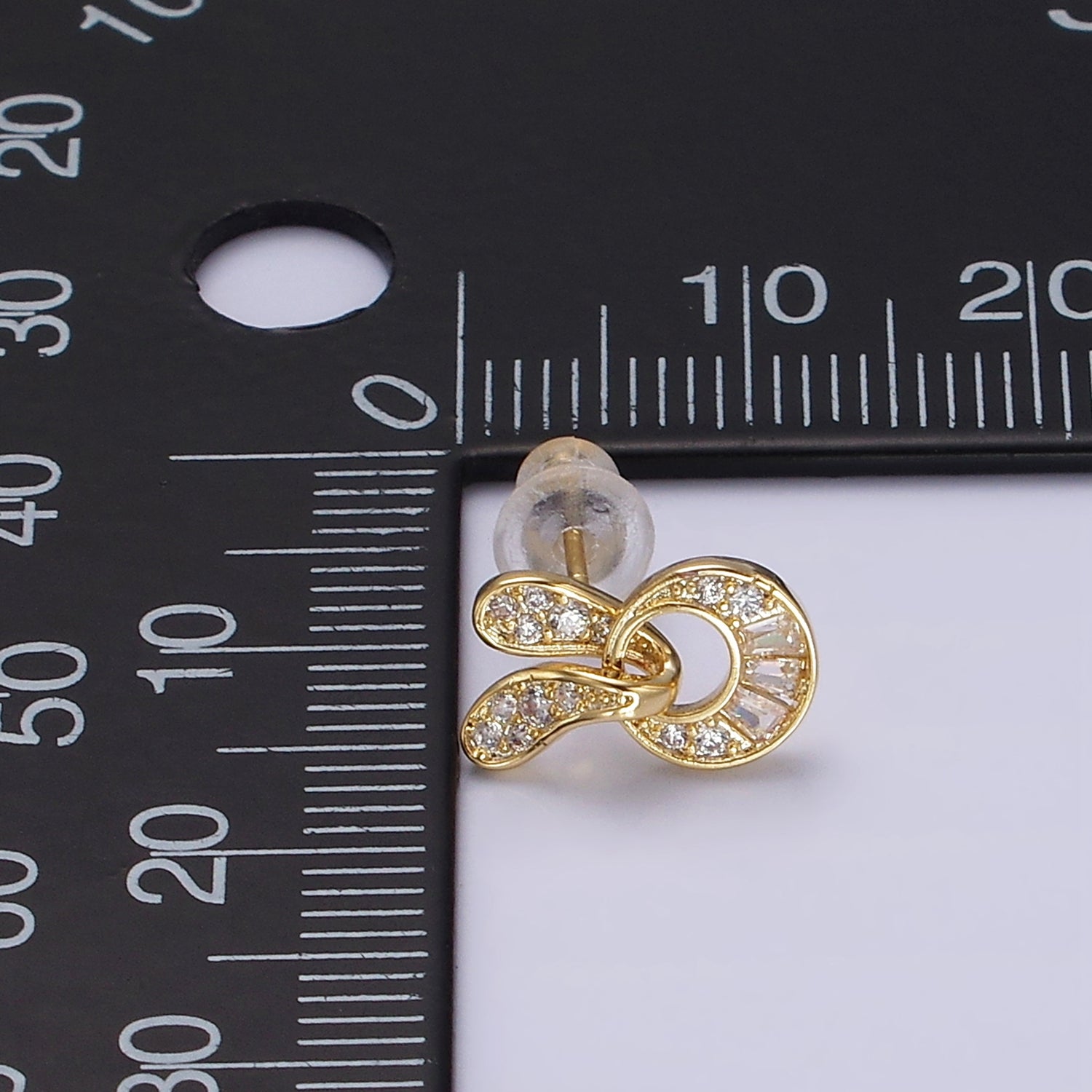 14K Gold Filled Open Geometric Baguette Micro Paved CZ Stud Earrings in Gold & Silver | V276 V277 - DLUXCA