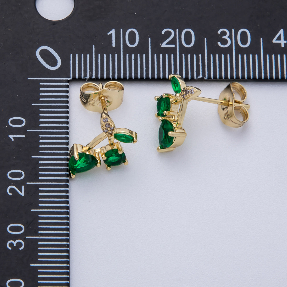 14K Gold Filled 12.5mm Red, Green CZ Cherry Fruit Stud Earrings | Earrings-00025 Earrings-00036