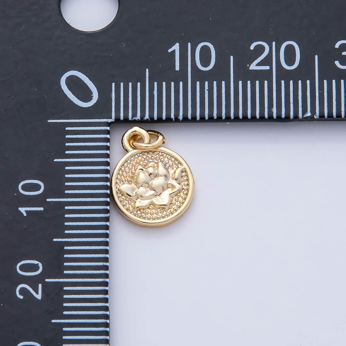 18K Gold Filled 12.5mm Lotus Flower Textured Round Mini Charm | AK044