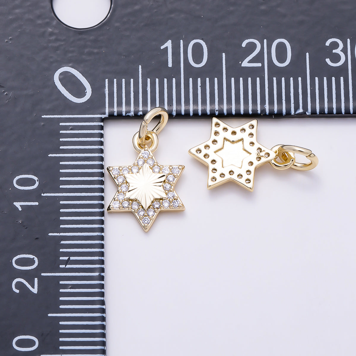 16K Gold Filled 13mm Micro Paved CZ Sunburst Star Celestial Charm | Charms-01610