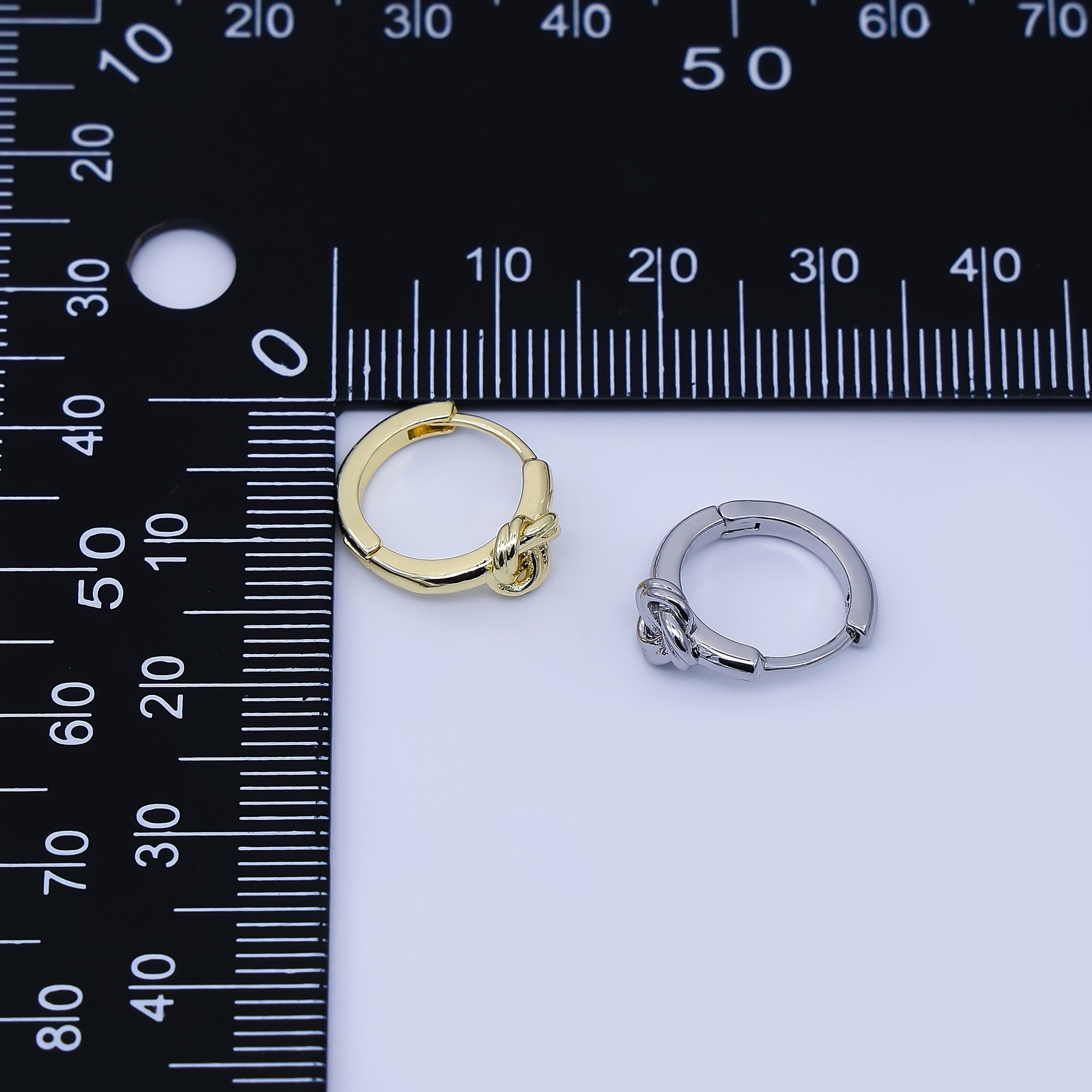 24K Gold Filled 12.5mm Geometric Knot Huggie Earrings in Gold & Silver | AB1658 AB1659