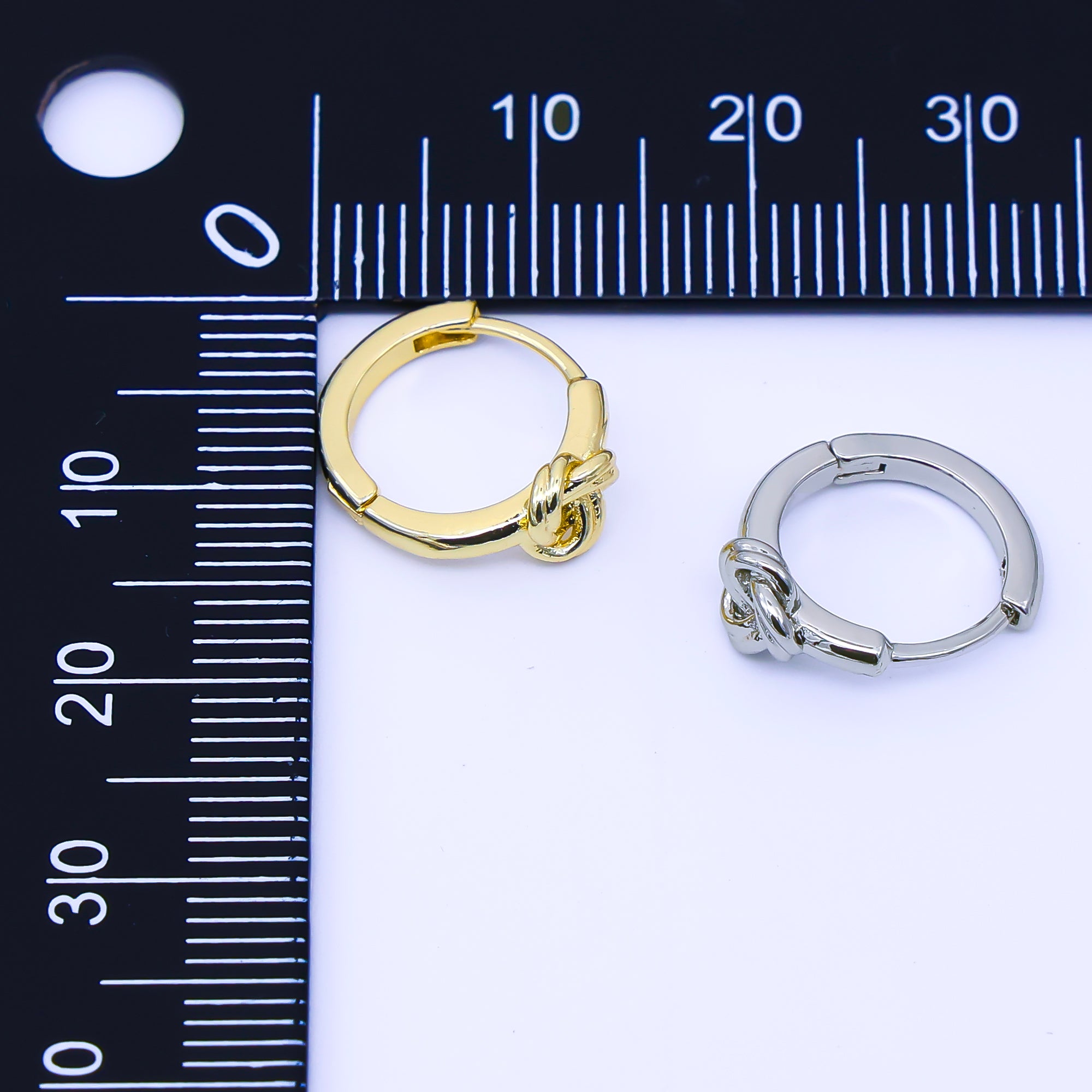 24K Gold Filled 12.5mm Geometric Knot Cartilage Huggie Earrings in Gold & Silver | AB1658 AB1659