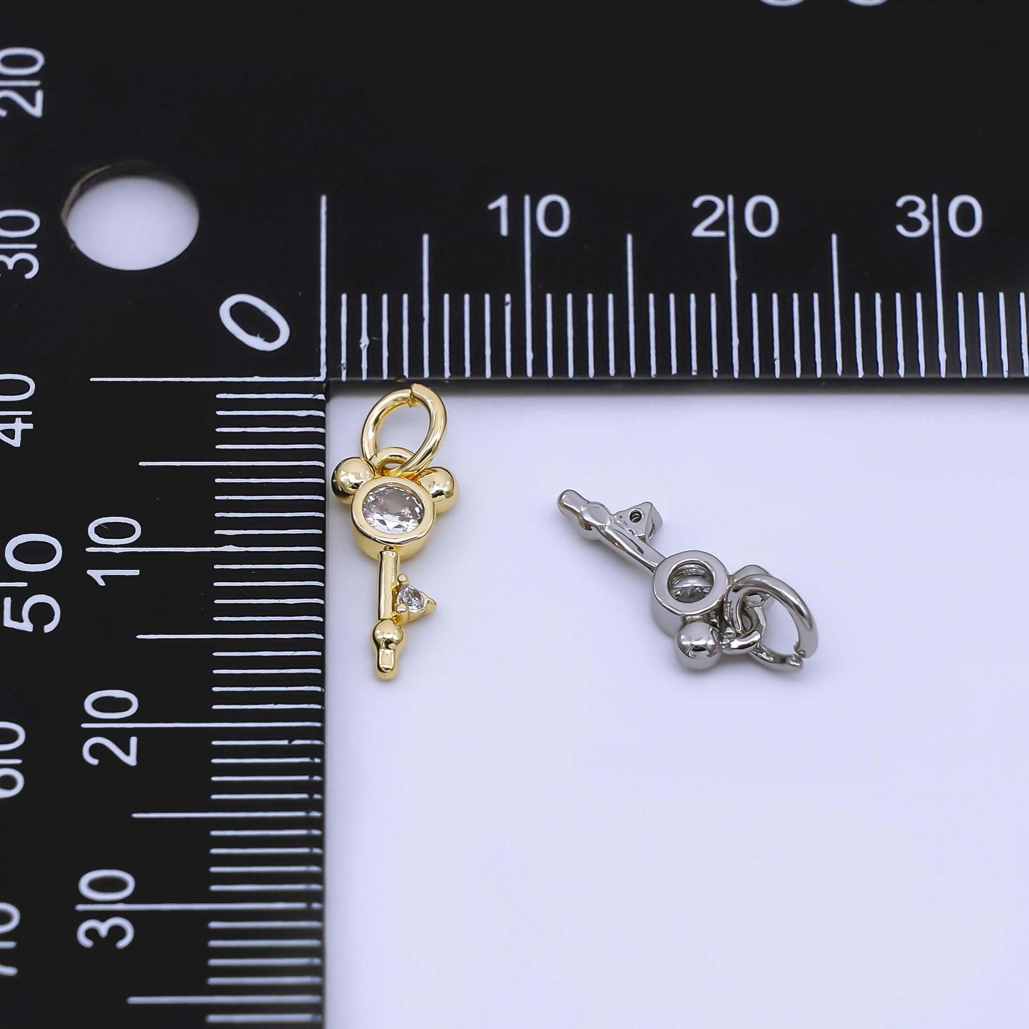 24K Gold Filled 12.5mm Clear CZ Mouse Key Charm in Gold & Silver | AJ00473
