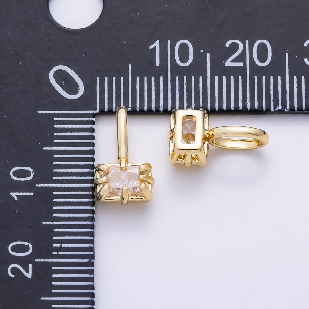 16K Gold Filled 13mm Mini Baguette Clear CZ Georgian Set Bezel Solitaire Pendant in Gold & Silver | Charms-02416 Charms-02417
