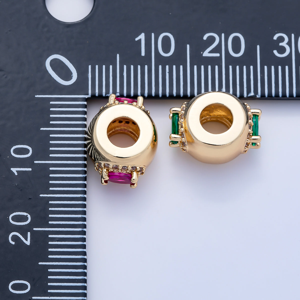 16K Gold Filled 10mm Birthstone Oval Micro Paved CZ Chubby Rondelle Bead | Beads-00375 ~ Beads-00386