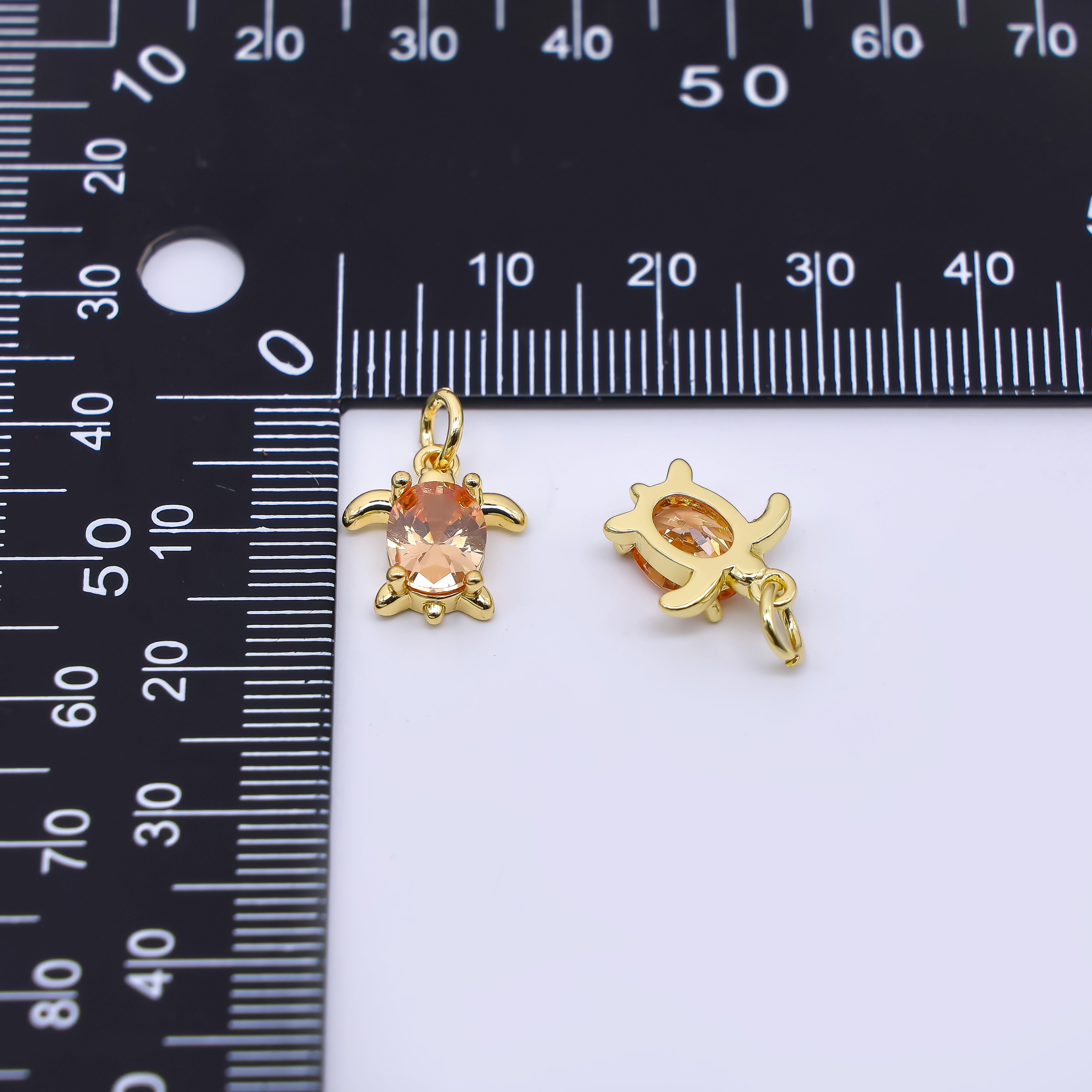 24K Gold Filled 13mm Orange CZ Turtle Tortoise Mini Charm | AF474