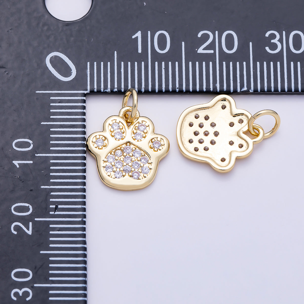 16K Gold Filled 13mm Micro Paved CZ Pet Paw Print Animal Charm | Charms-01468