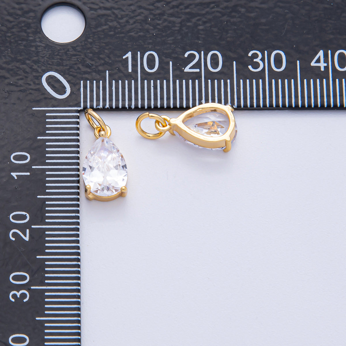 18K Gold Filled 13mm Clear CZ Teardrop Mini Charm | AK029