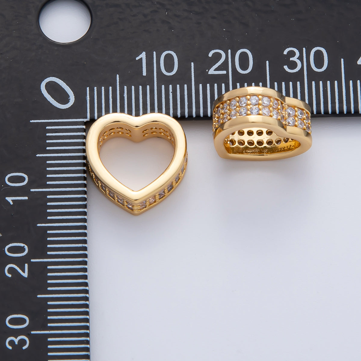 18K Gold Filled 13mm Micro Paved CZ Heart Rondelle Spacer Bead | B407
