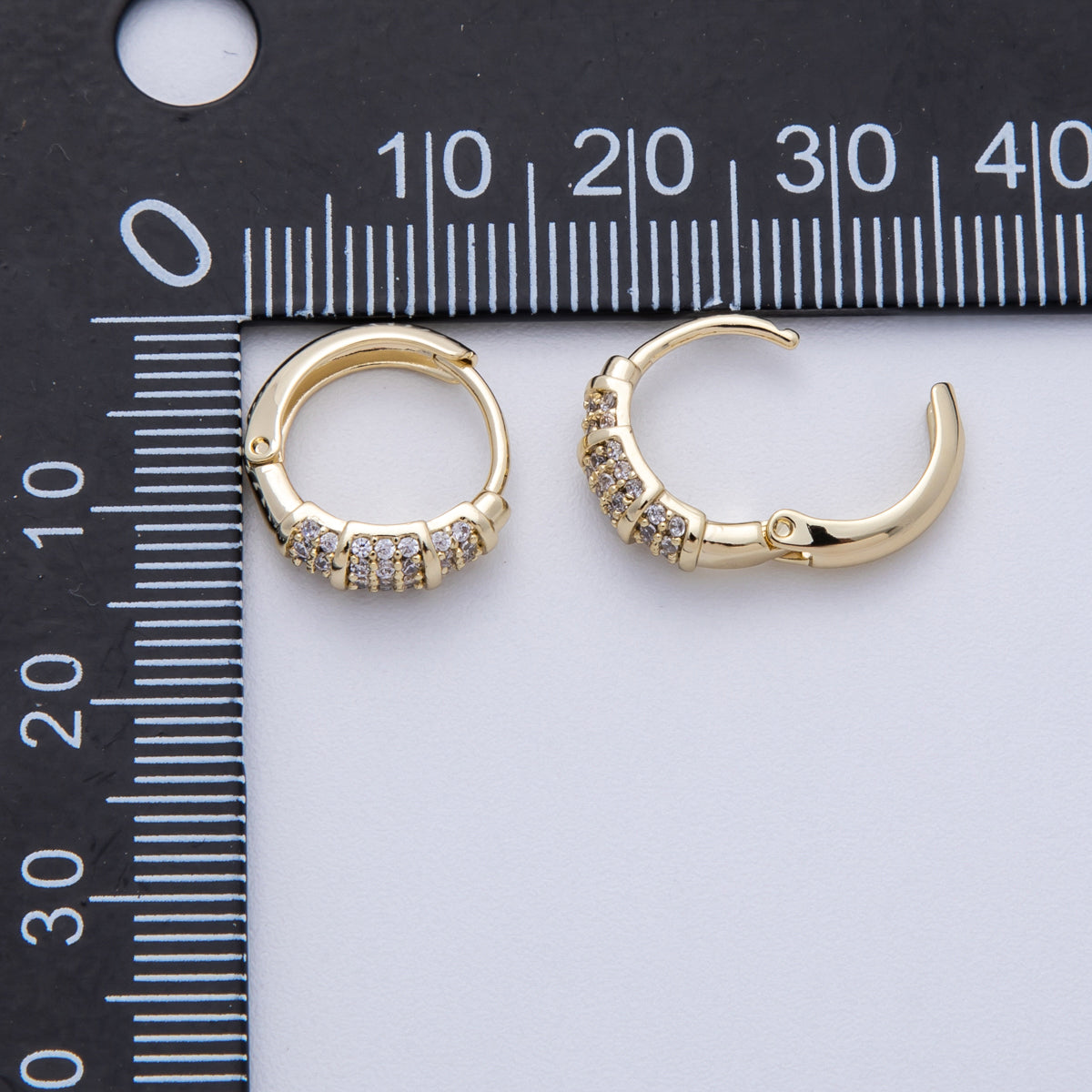 14K Gold Filled 13mm Clear Micro Paved CZ Geometric Cartilage Huggie Earrings | Earrings-00150