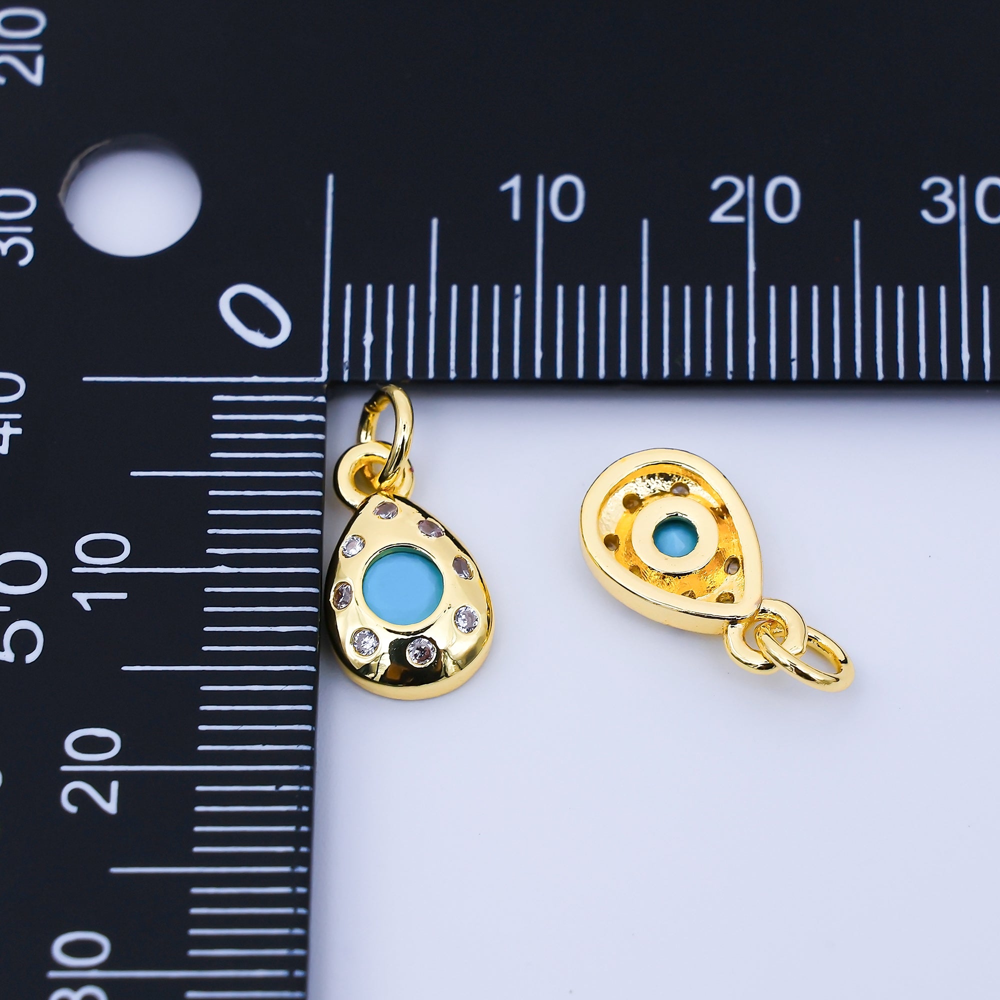 24K Gold Filled 8mm Micro Paved CZ Teardrop Charm Turquoise Eye Jewelry | AF1586