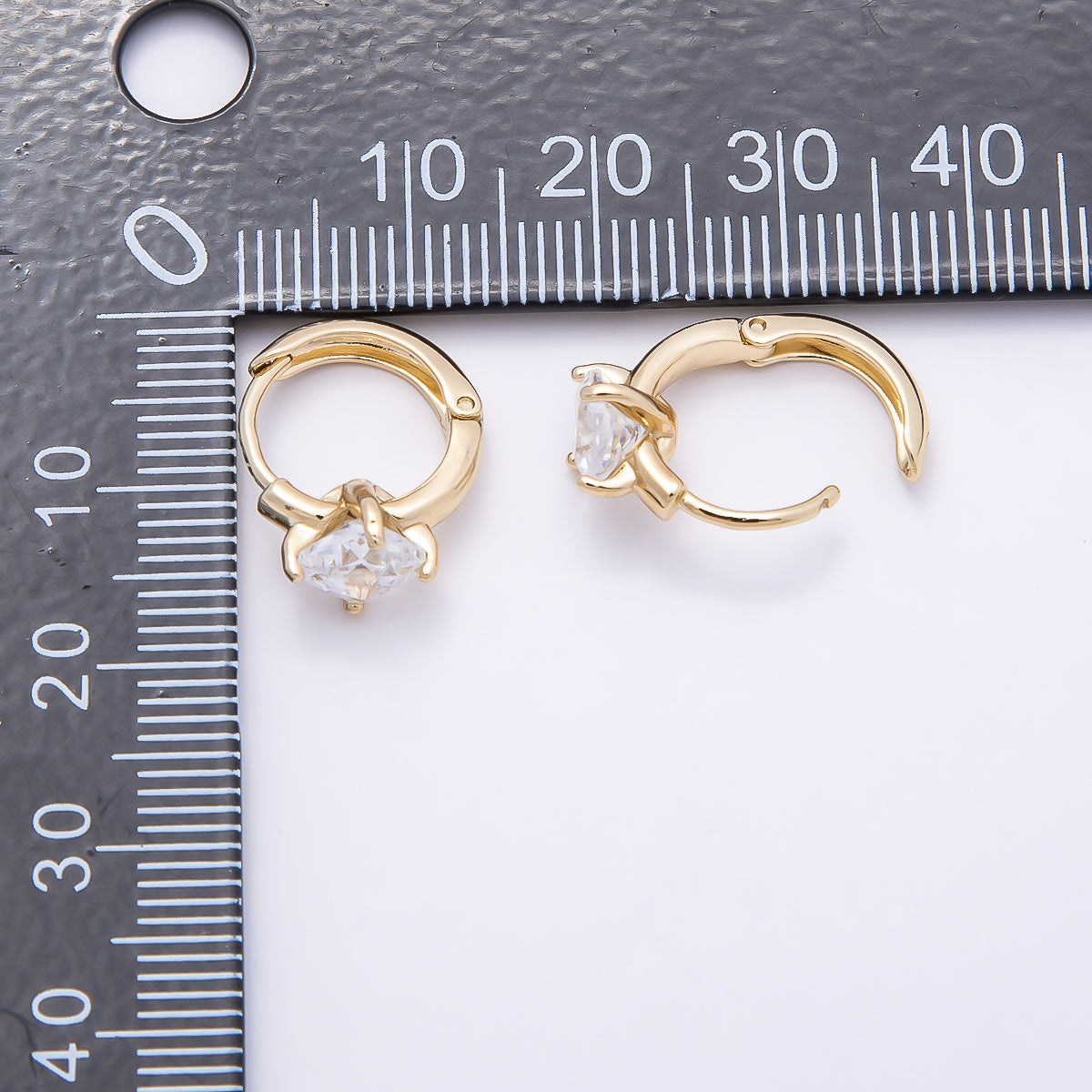 16K Gold Filled 13mm Clear CZ Rhombus Solitaire Cartilage Huggies Earrings | Earrings-00394