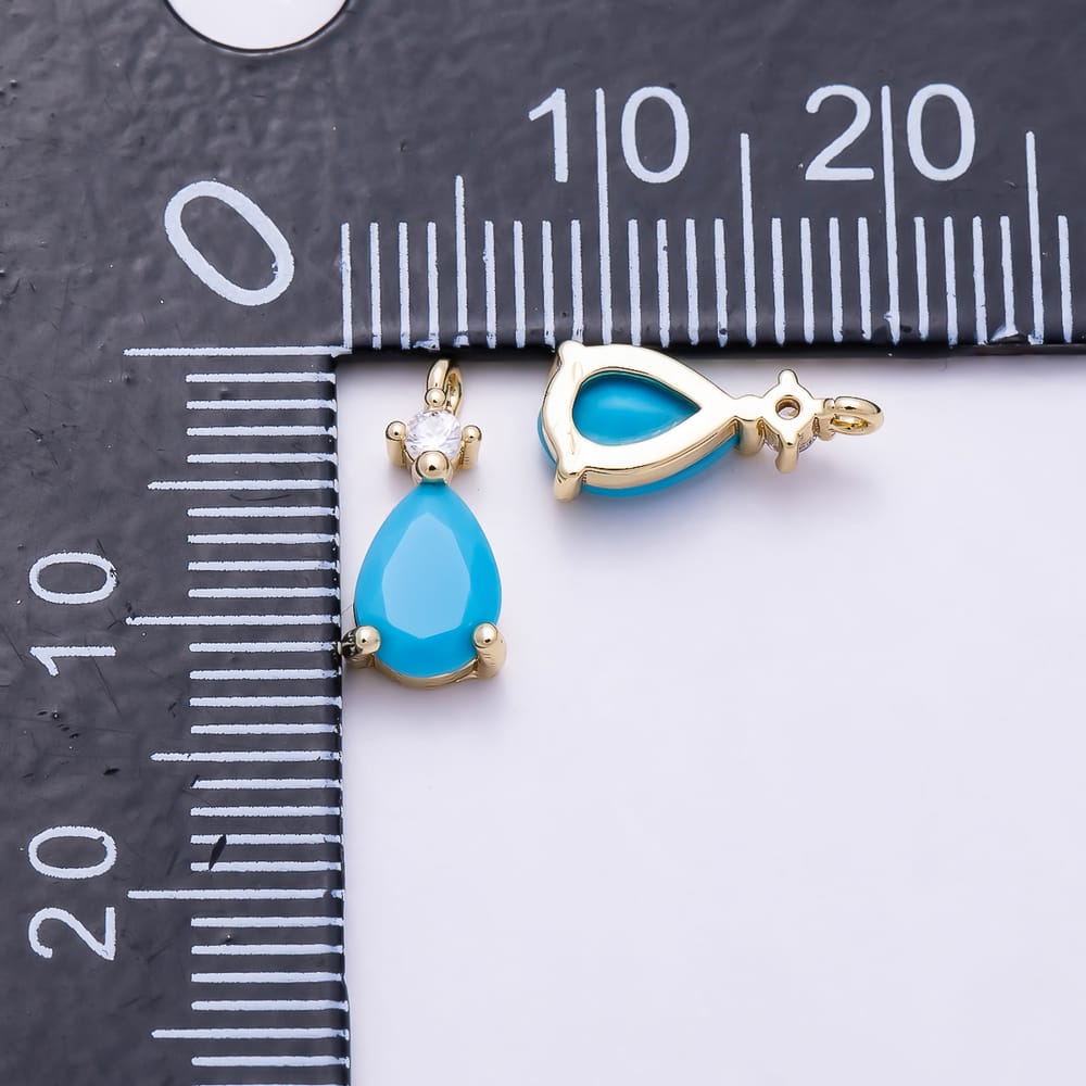 16K Gold Filled 12mm Pear Cut Turquoise Teardrop Clear CZ Accent Pendant | Charms-02109 - Charms-02110
