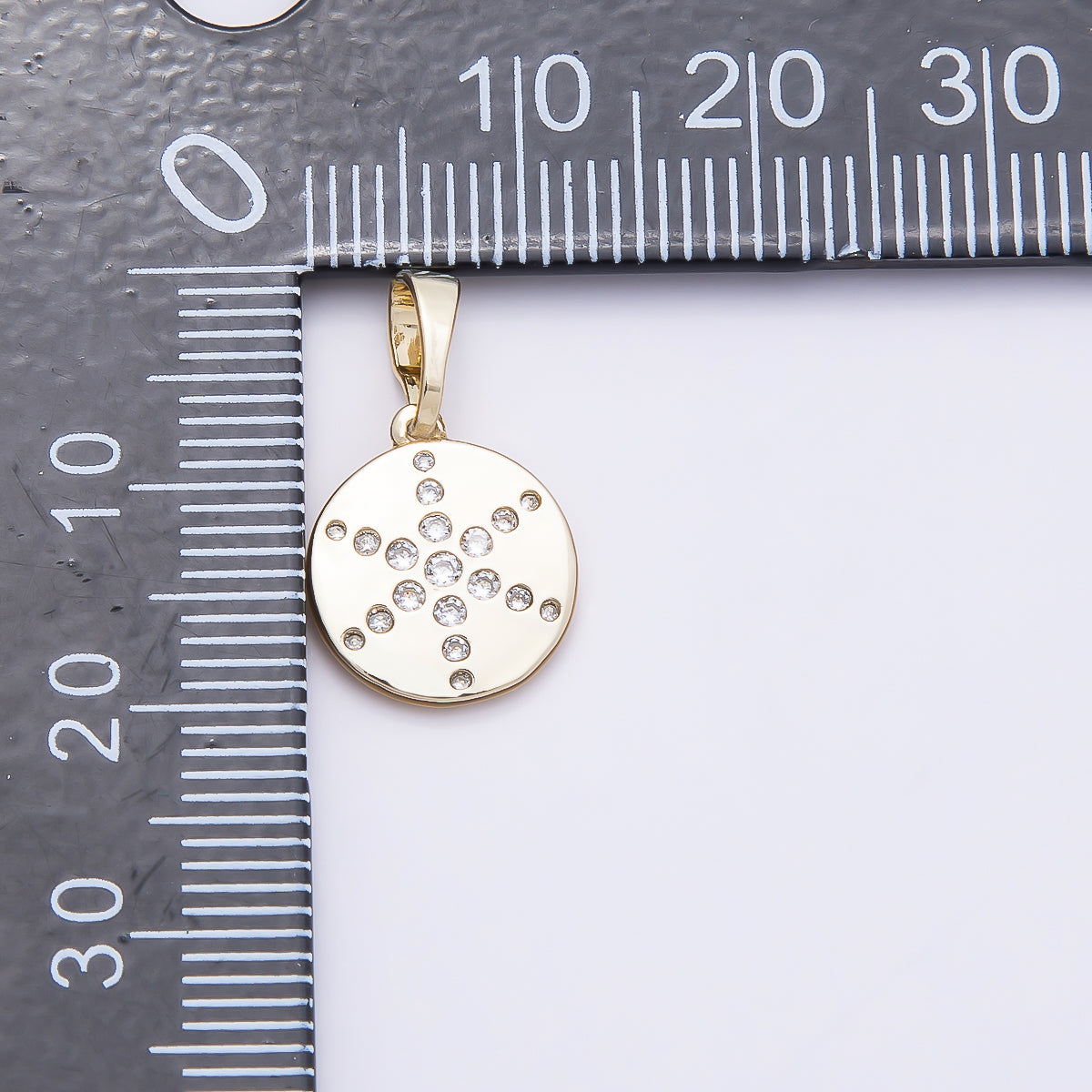 16K Gold Filled 13mm Clear CZ Dotted Celestial North Star Round Charm | Charms-00936