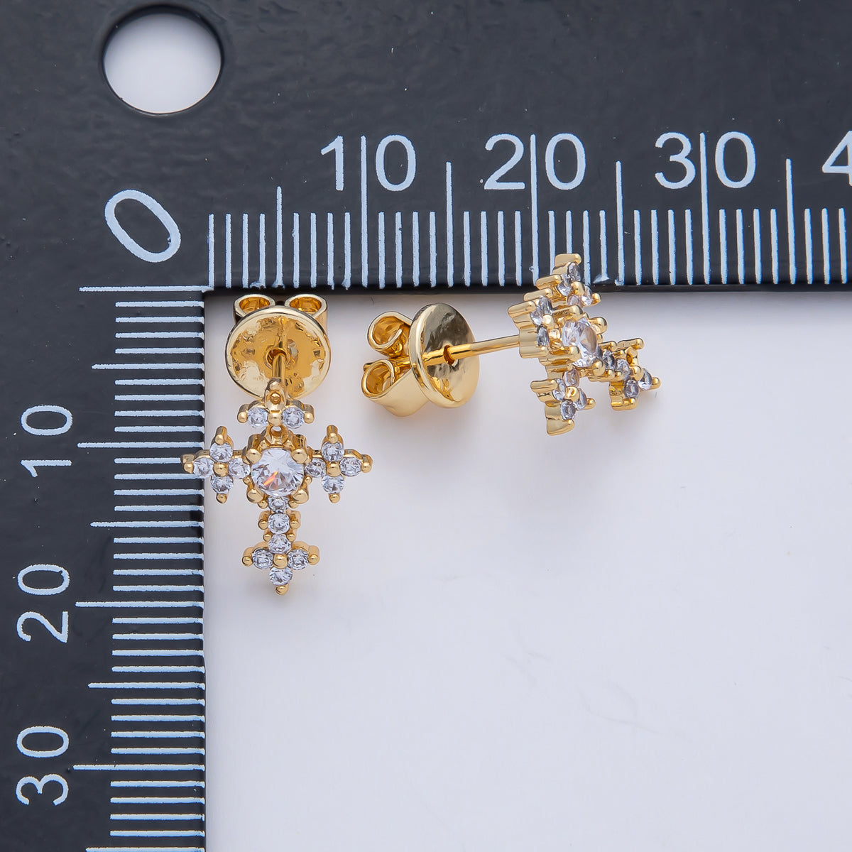18K Gold Filled Clear CZ Flower Religious Passion Cross Stud Earrings | AD1664