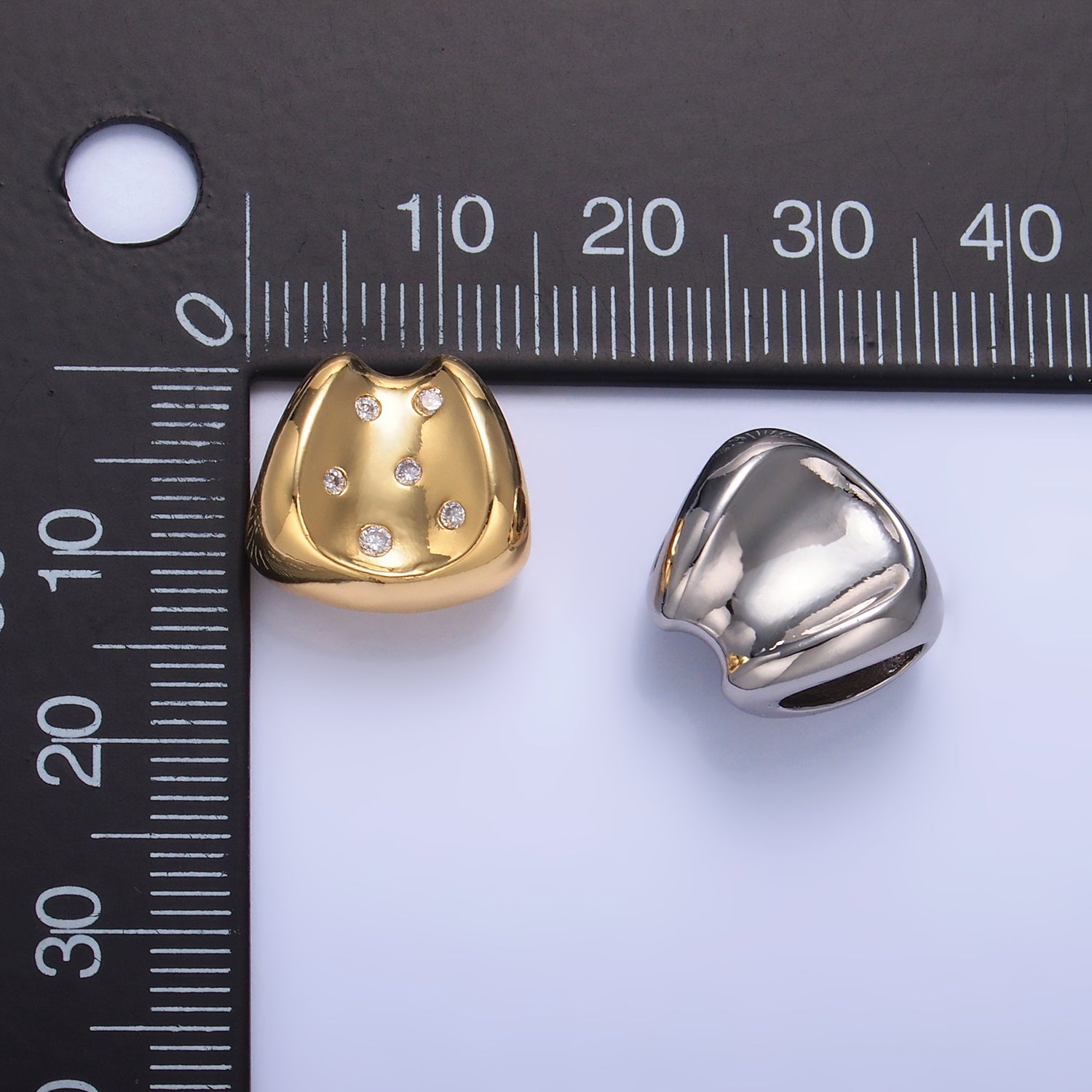 24K Gold Filled 13.5mm CZ Dotted Geometric Edged Bead in Gold & Silver | B289