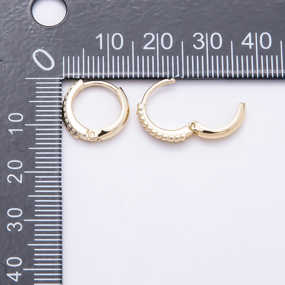 16K Gold Filled 13mm Micro Paved CZ Croissant Lined Cartilage Huggie Earrings | Earrings-00437