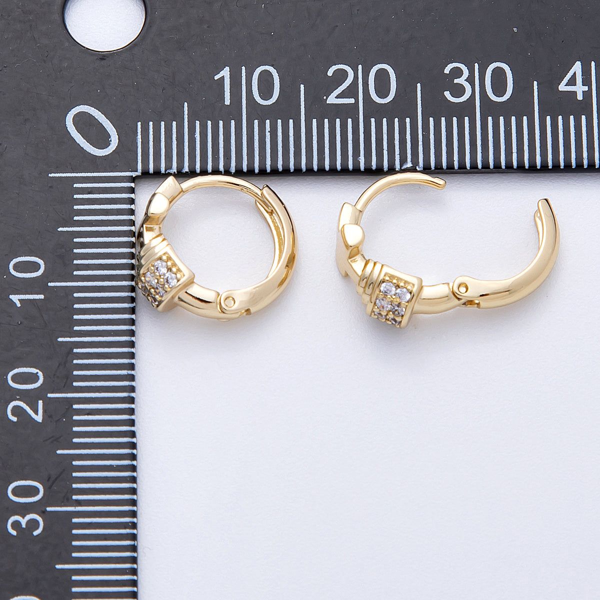 14K Gold Filled 13.5mm Micro Paved CZ Cross Religious Huggie | Earrings-00180