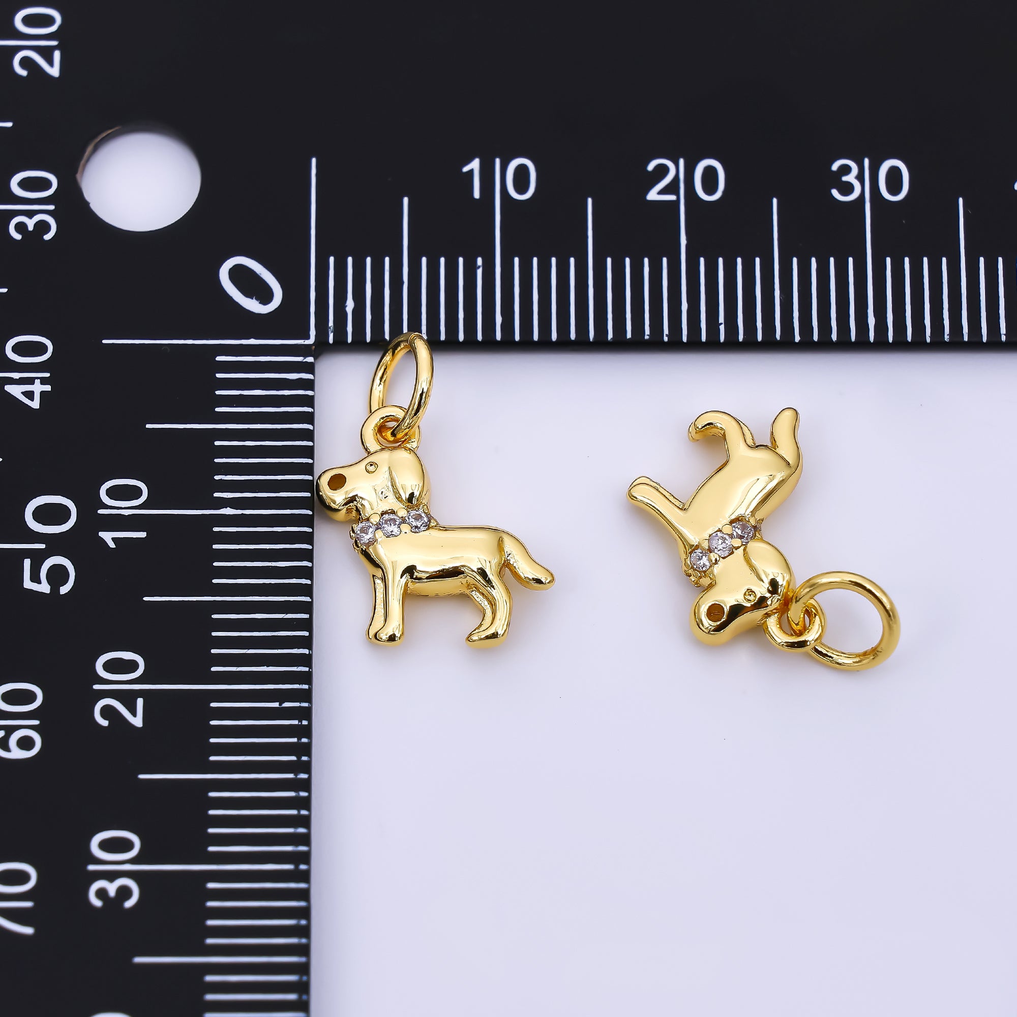 24K Gold Filled 13.5mm Micro Paved CZ Dog Puppy Pet 3D Multidimensional Charm | AH561