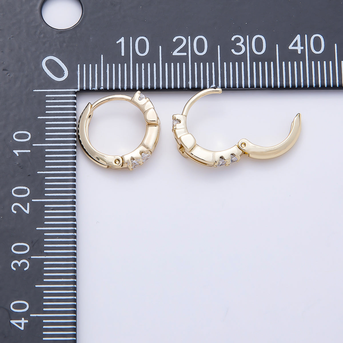14K Gold Filled 13.5mm Open Cross Outline Micro Paved CZ Huggie Earrings | Earrings-00642