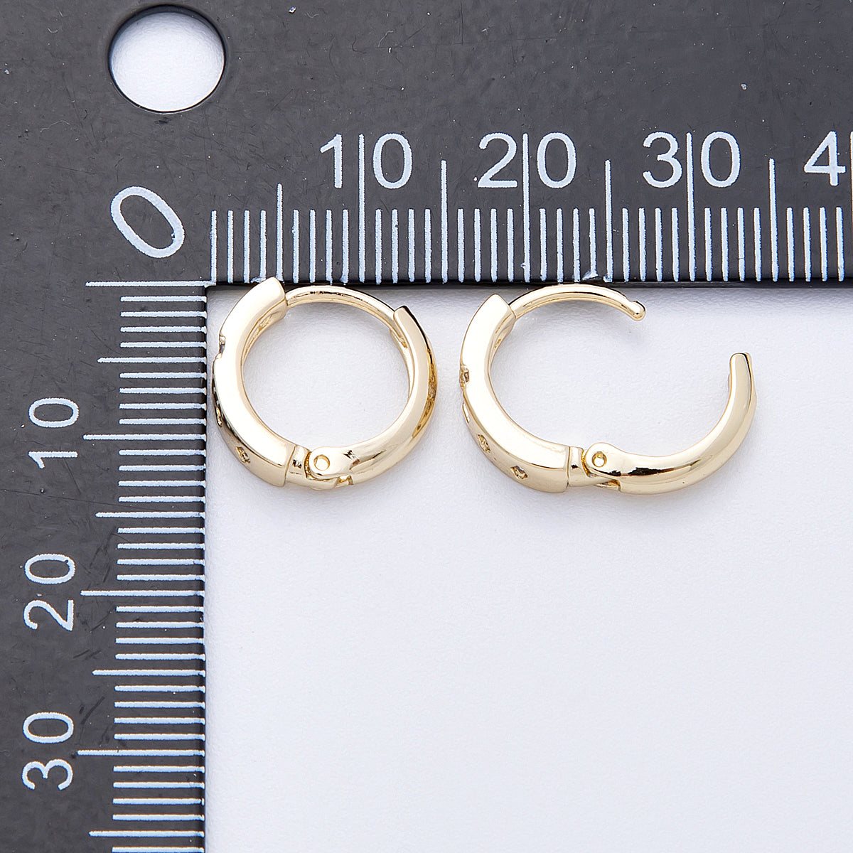 14K Gold Filled 13mm Clear CZ Dotted Cross Cartilage Huggie Earrings | EARRINGS-00179