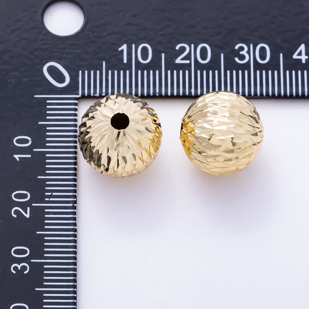 16K Gold Filled 14mm Faceted Patterned Round Ball Spacer Bead | Beads-00577