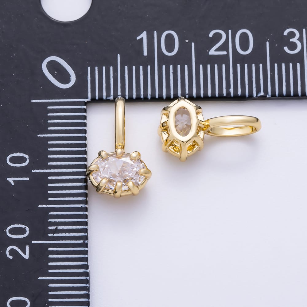 16K Gold Filled 14mm Mini Oval East West Clear CZ Georgian Set Bezel Solitaire Pendant in Gold & Silver | Charms-02424 Charms-02425
