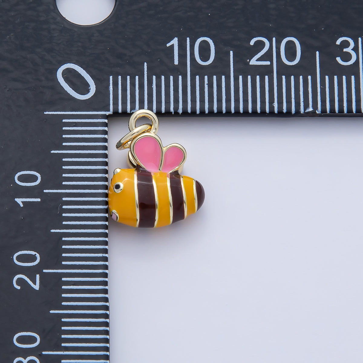 18K Gold Filled 14mm Pink, Yellow Enamel Bumble Bee Insect Charm | AF1472