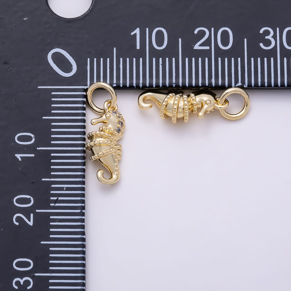 16K Gold Filled 14mm Clear CZ Seahorse Ocean Animal Mini Chubby 3D Multidimensional Charm | Charms-02193