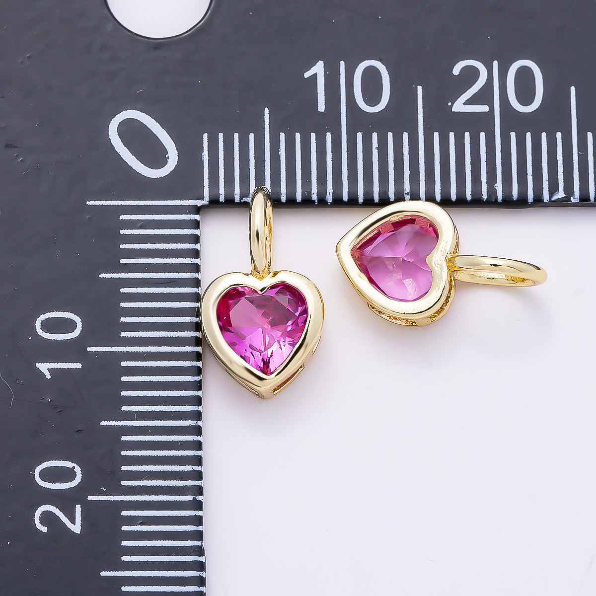 16K Gold Filled 14mm Birthstone CZ Bezel Heart Collar Chain Pendant | Charms-01287 ~ Charms-01298