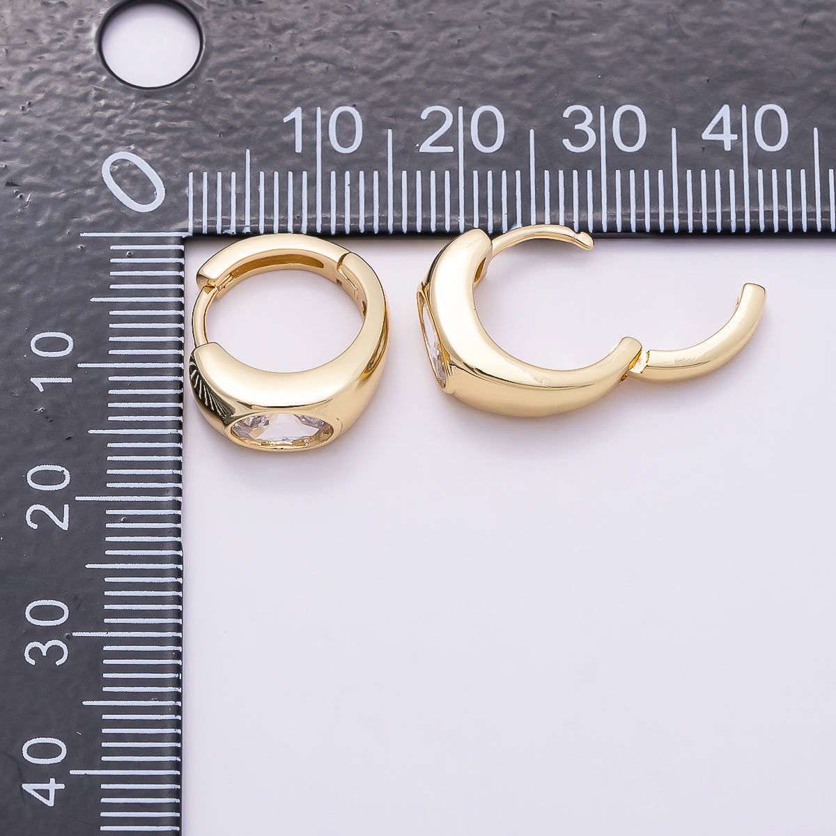 16K Gold Filled 14mm Clear CZ Wide Huggie Earrings in Gold & Silver | Earrings-00409 Earrings-00410