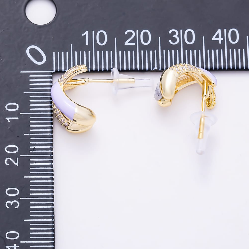 16K Gold Filled 19mm Micro Paved CZ Colorful Criss-Cross Pastel Enamel Stud Earrings | Earrings-00999 - Earrings-01004