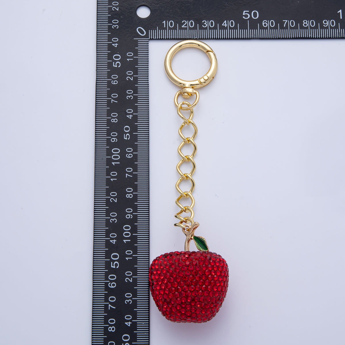 18K Gold Filled Apple Bedazzled Bag Charm Keychain Push Gate Accessories | WB-00268 ~ WB-00272