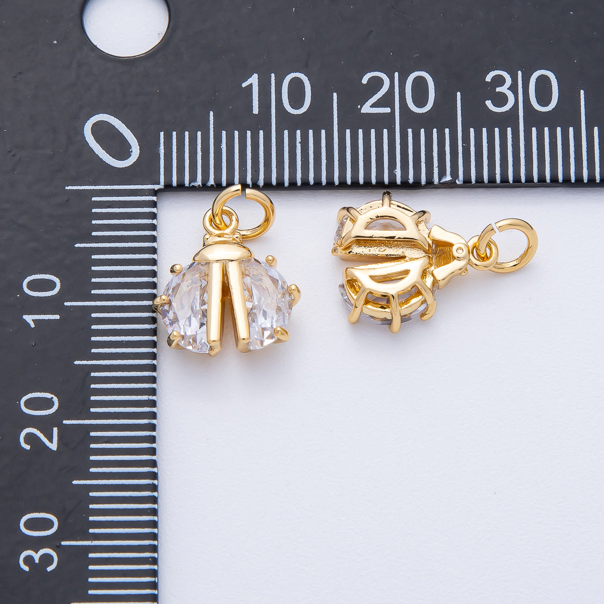 18K Gold Filled 13mm Clear CZ Ladybug Wings Insect Animal Mini Charm | AK201