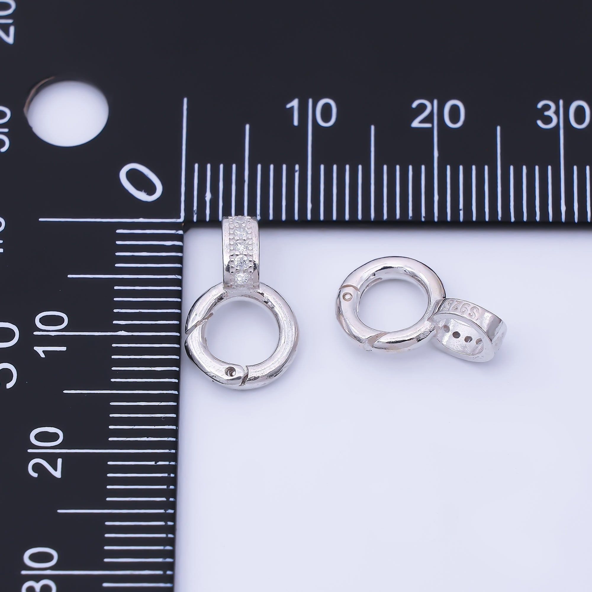 S925 Sterling Silver 14mm Micro Paved CZ Push Gate Circular 8 Geometric Enhancers Finding | SL-700