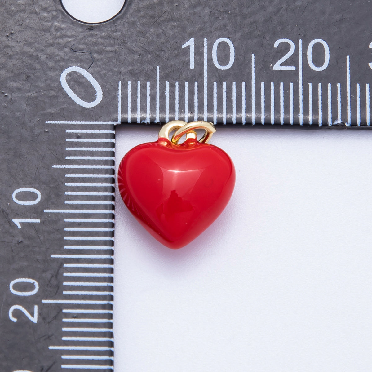 16K Gold Filled 14mm Red Enamel Chubby Multidimensional Heart Charm | Charms-00217