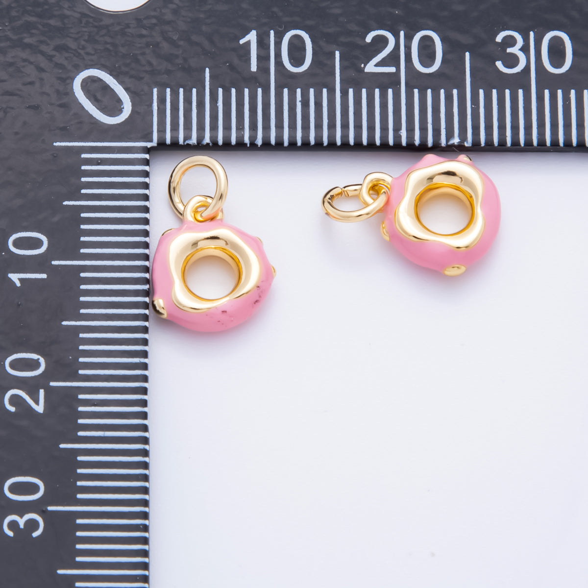 18K Gold Filled 14mm Pink Enamel Strawberry Donut 3D Multidimensional Charm | AH917
