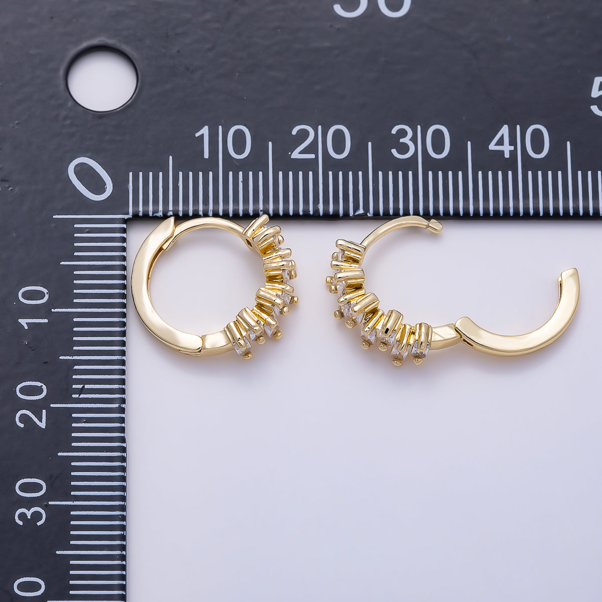 16K Gold Filled 14mm Clear CZ Baguette Cartilage Huggie | Earrings-00722